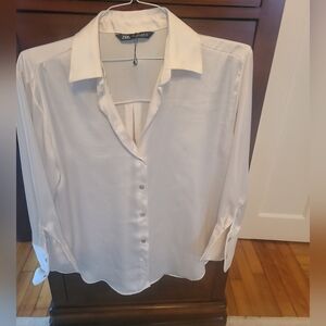 Zara Women's Cream Silky Shirt